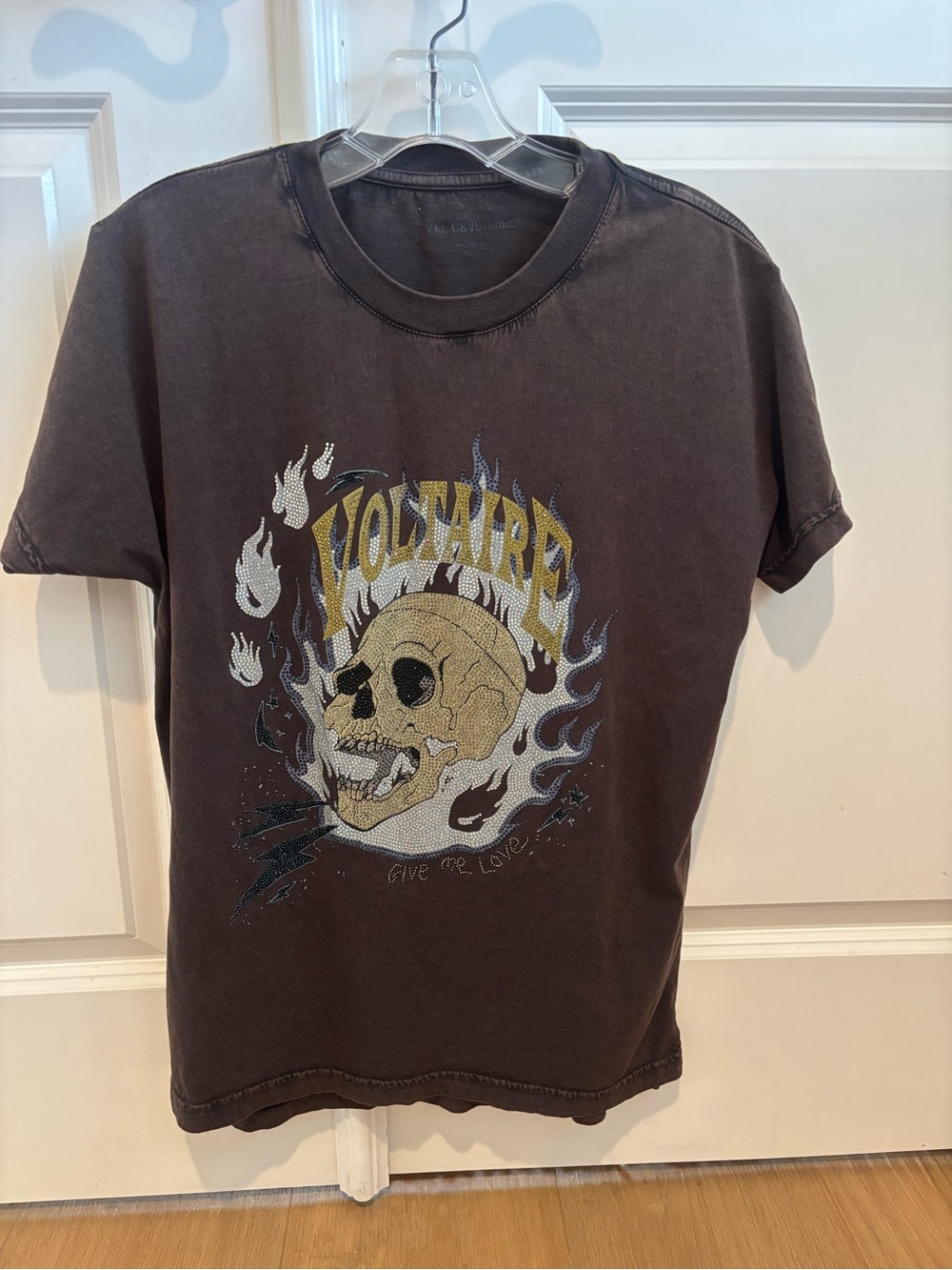 Zadig and Voltaire Brown Faded Wash Crystal Skull T Shirt